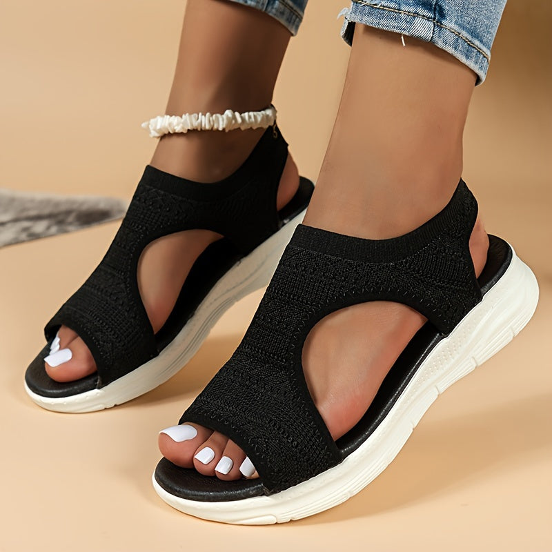 MARIA - Schwarze Stricksandalen mit Keilabsatz
