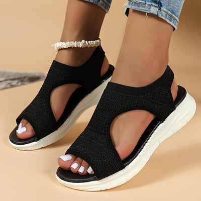 MARIA - Schwarze Stricksandalen mit Keilabsatz