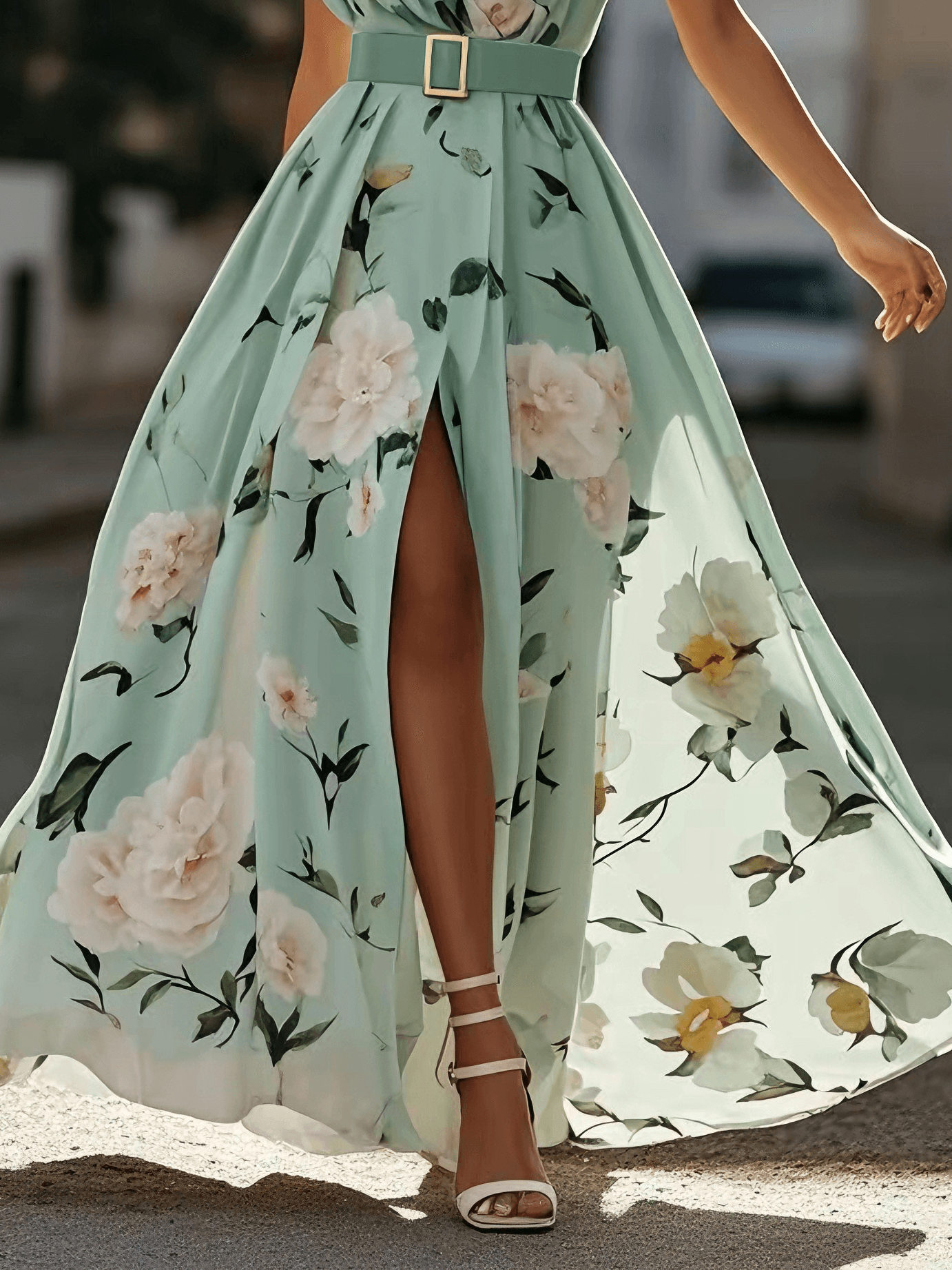 Elaya - Robe longue en mousseline fleurie 