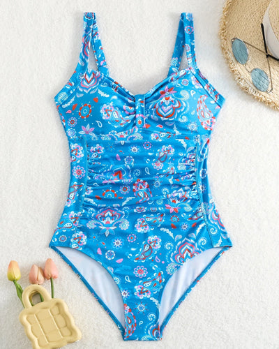 Silvia - Maillot de bain une pièce à fleurs plissées et décolleté