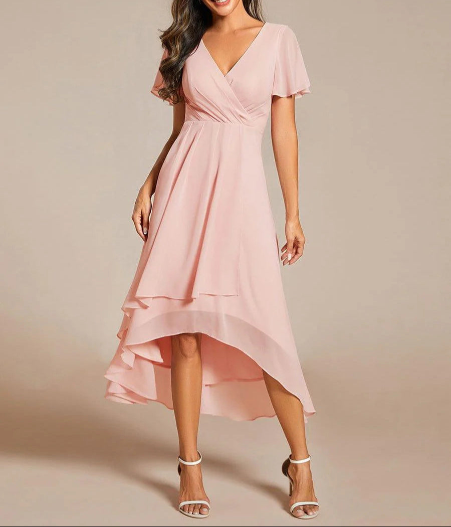 Elva - V-Ausschnitt A-Linien Midi-Kleid
