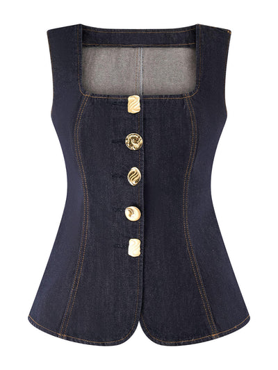 MAYA - Einzigartige Jeansweste mit Knopfleiste + gerade geschnittene Jeans