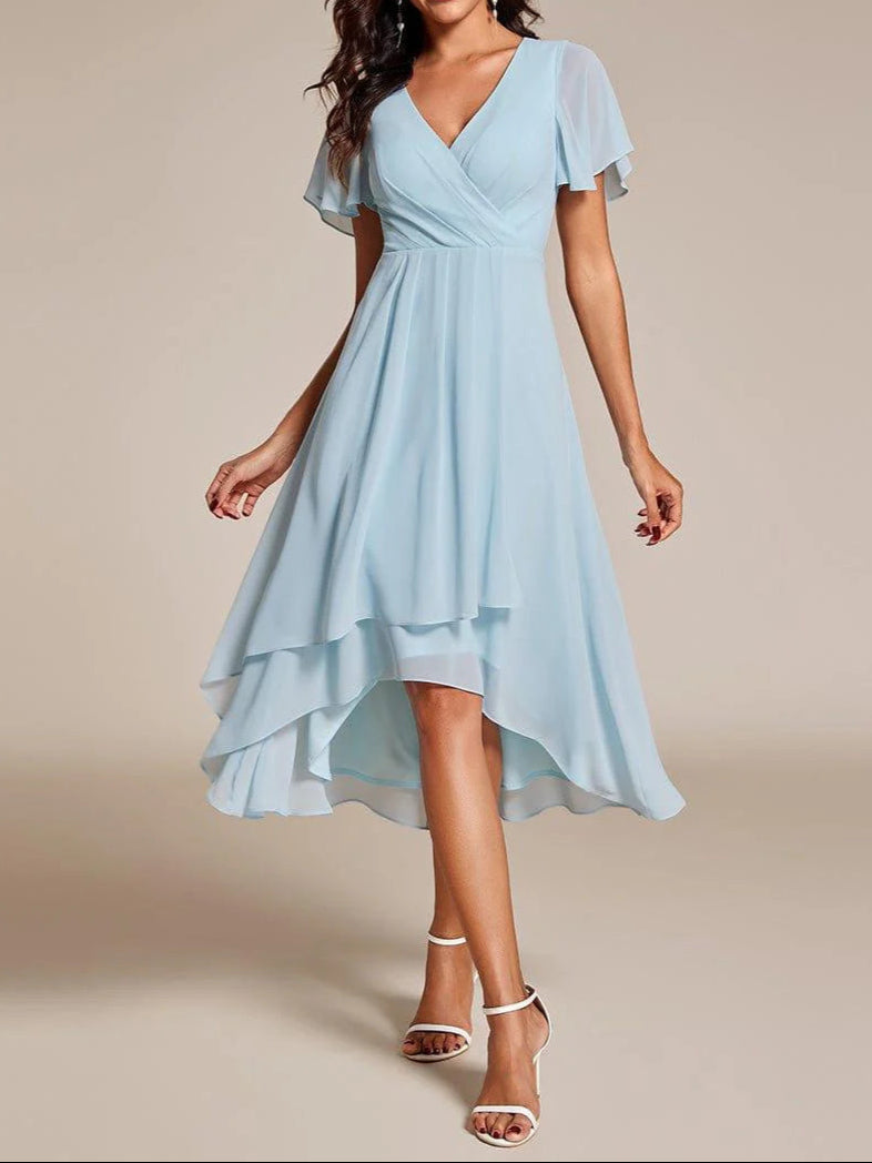 Elva - V-Ausschnitt A-Linien Midi-Kleid