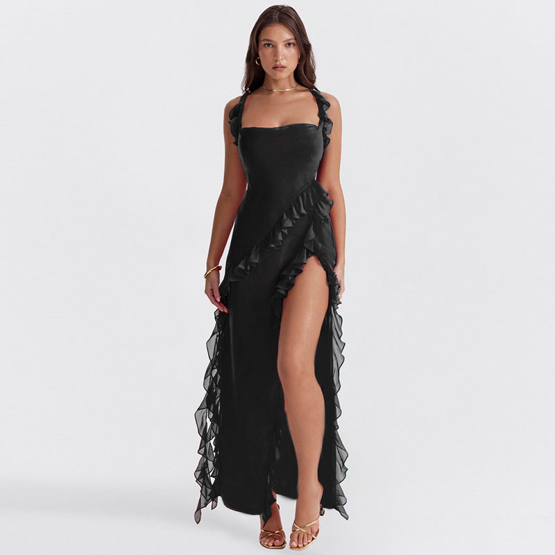 Talia | Robe longue à volants et ouverture 