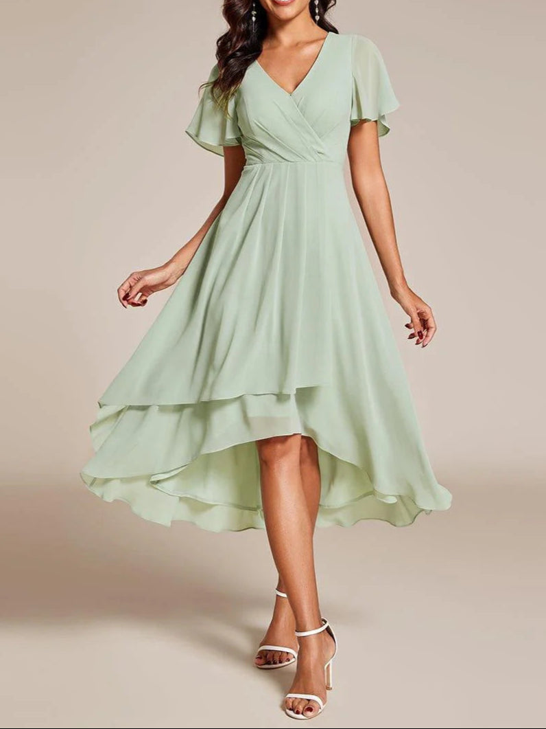 Elva - V-Ausschnitt A-Linien Midi-Kleid