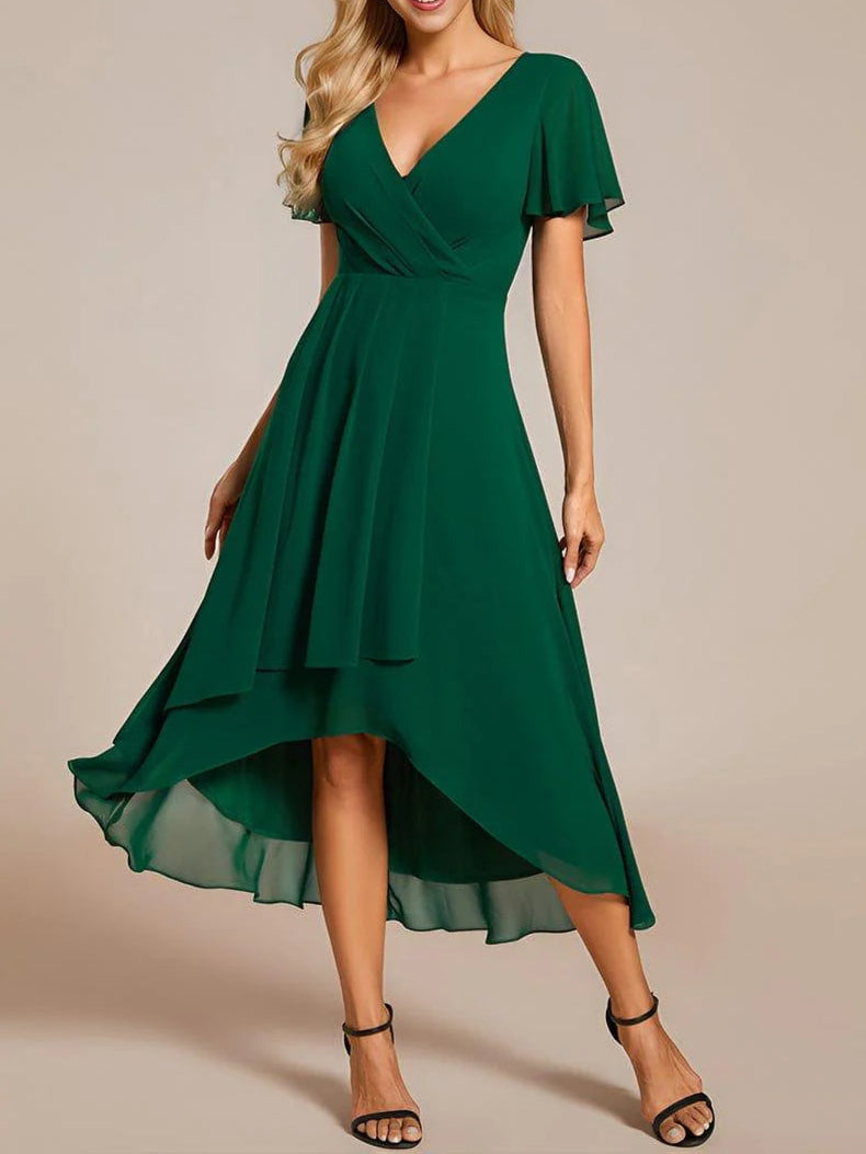 Elva - V-Ausschnitt A-Linien Midi-Kleid
