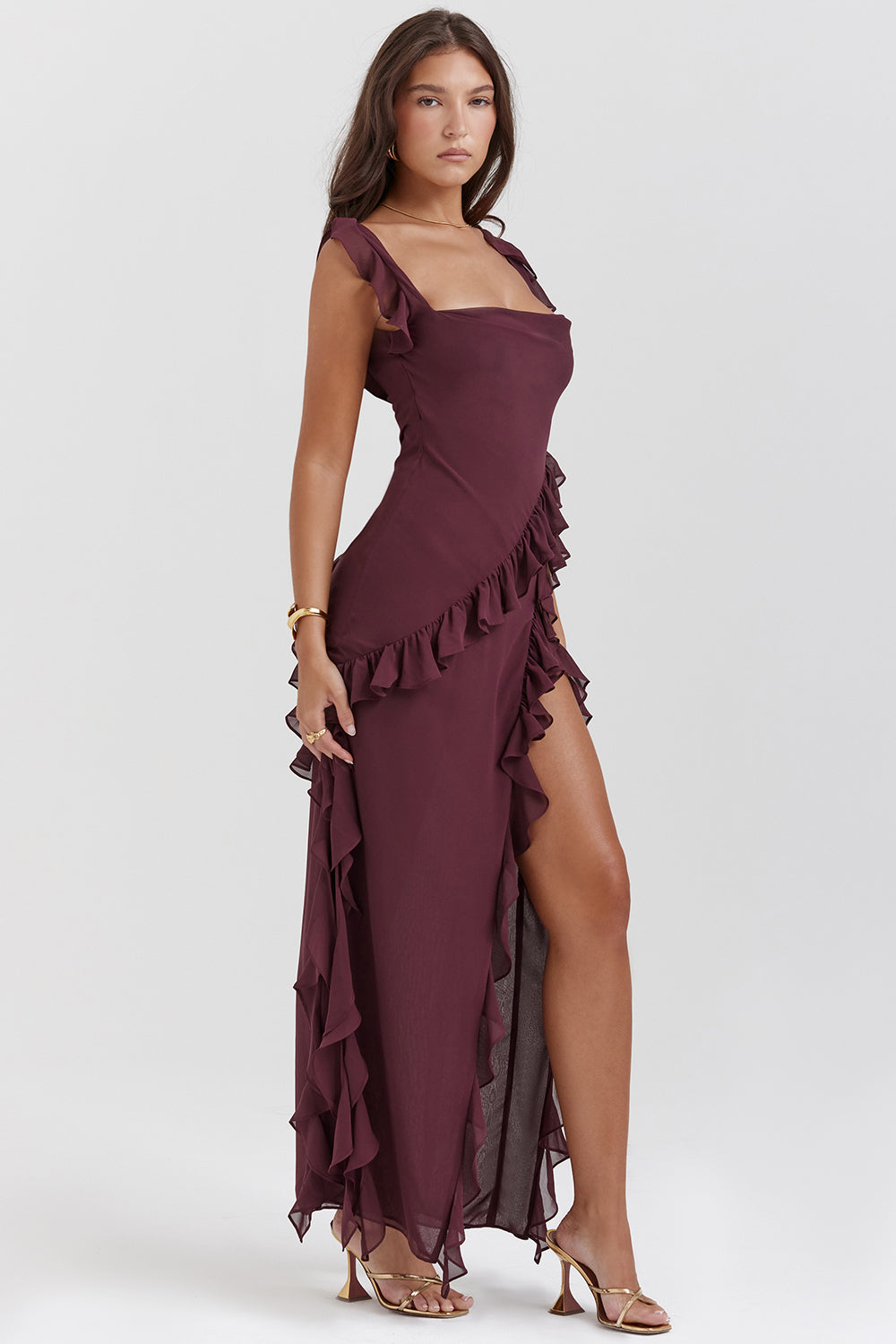 Talia | Robe longue à volants et ouverture 