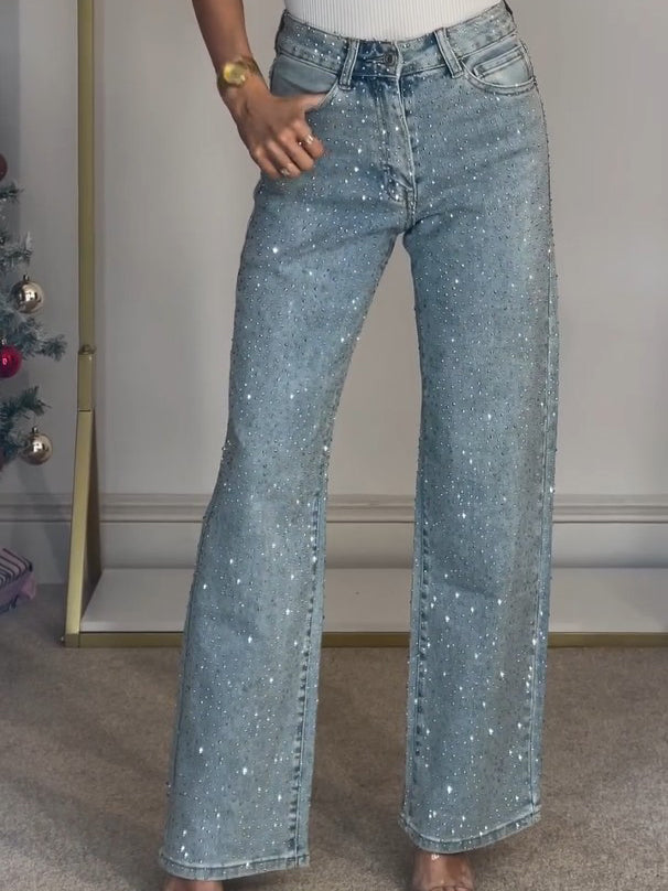 Imeni - Hohe Taille Diamonds Straight Jeans