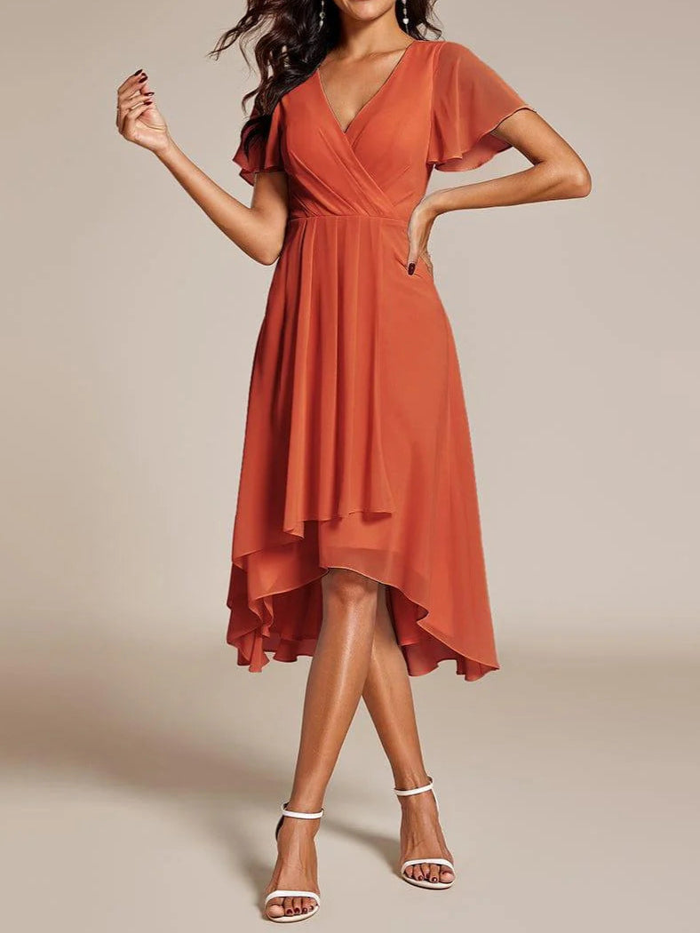 Elva - V-Ausschnitt A-Linien Midi-Kleid