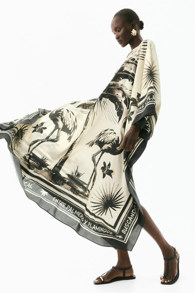 Flamiya - Robe longue caftan flamant rose surdimensionnée