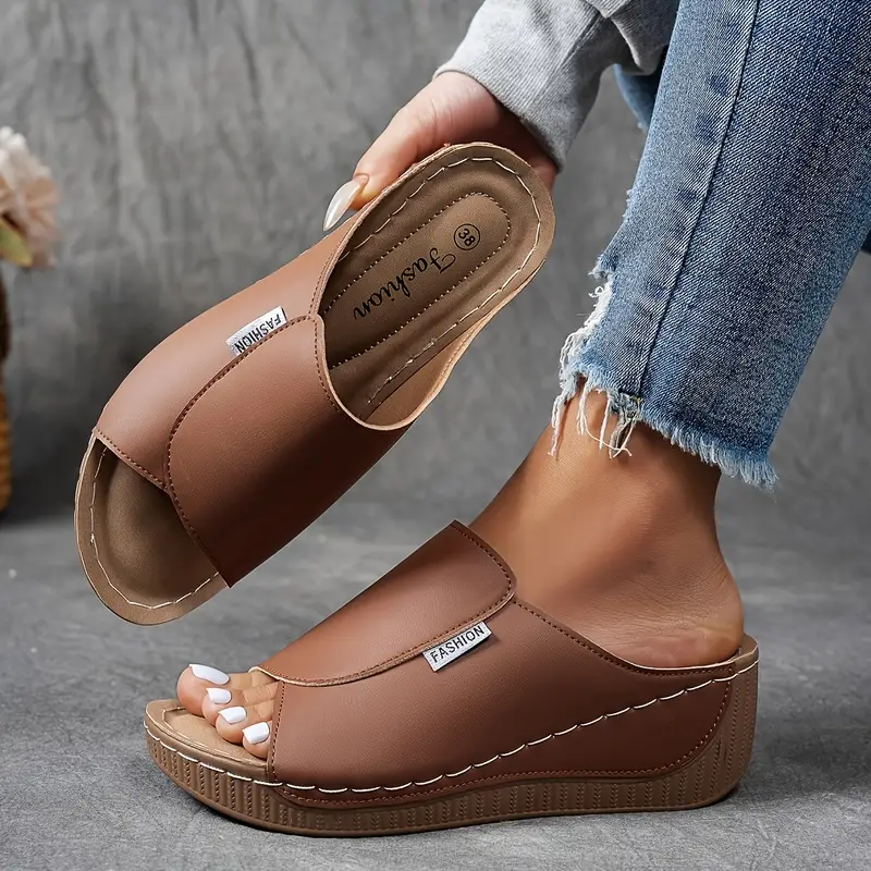 Bequeme Slides mit Fußgewölbeunterstützung – Einfarbige Damensandalen