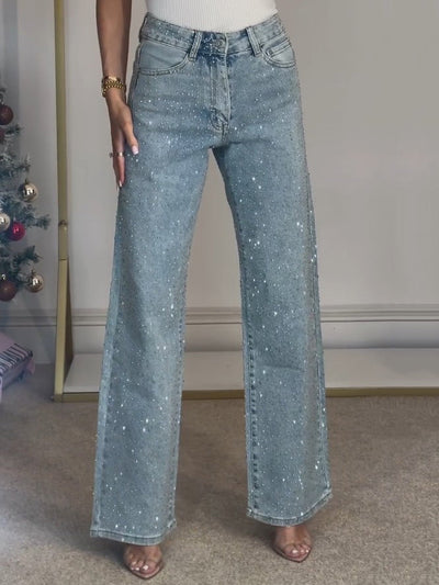 Imeni - Hohe Taille Diamonds Straight Jeans