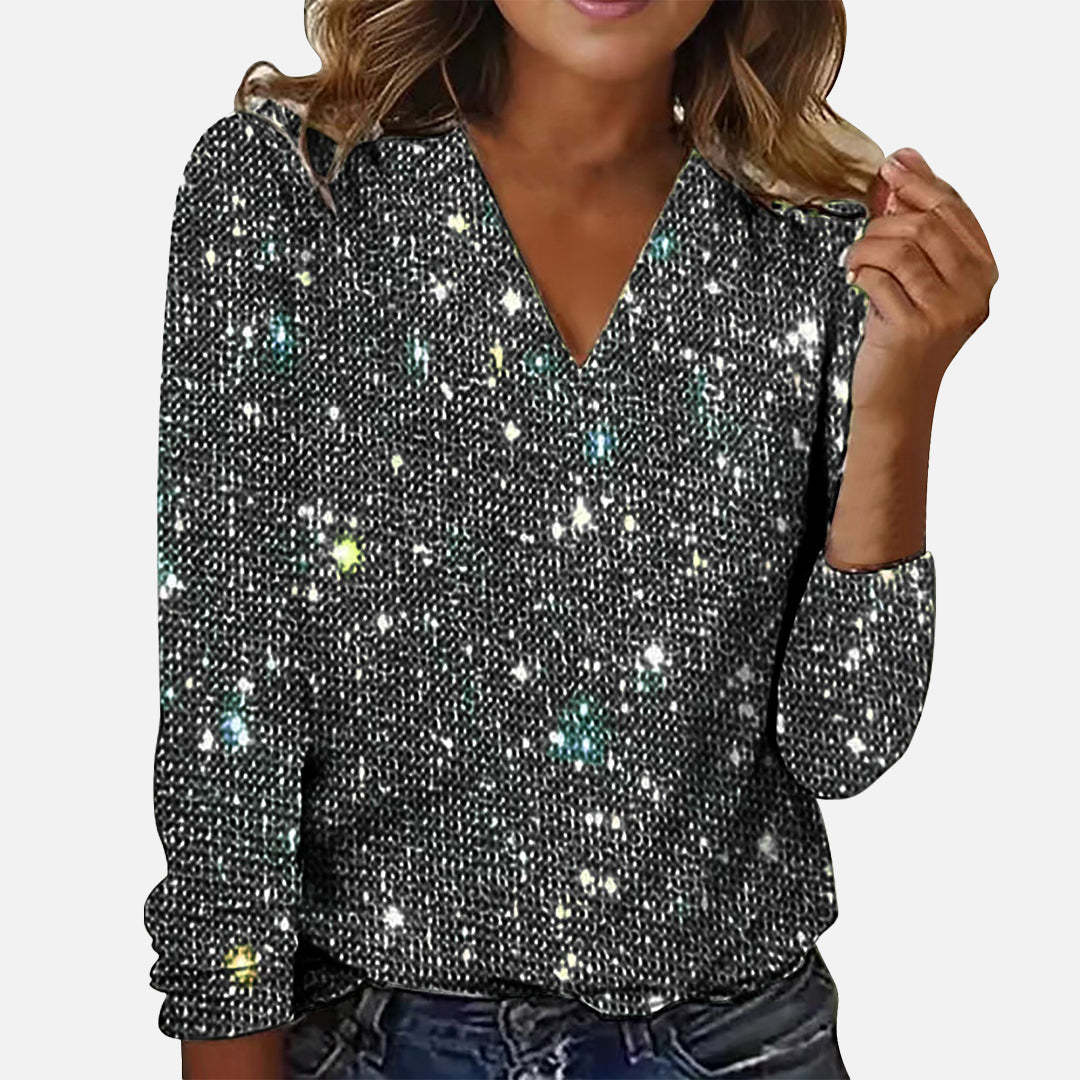 Rubia Chemisier élégant avec col en V et détails en strass