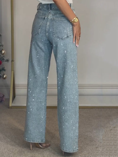 Imeni - Hohe Taille Diamonds Straight Jeans