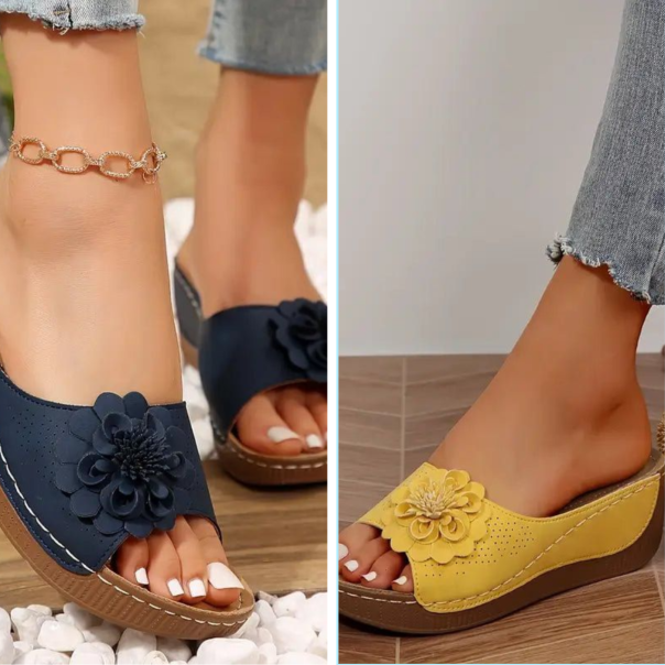 LESAYA - Damen Comfort Flower Slip-On Sandalen