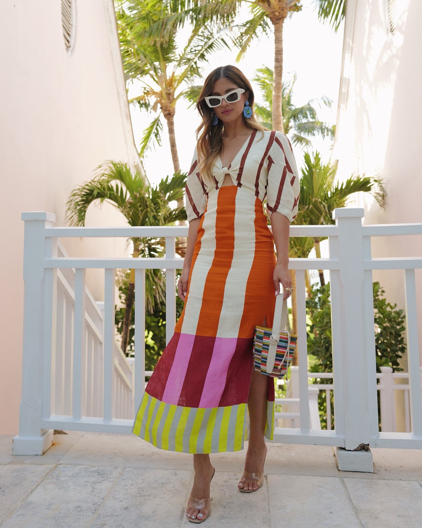Gaby - Robe longue colorée à manches bouffantes