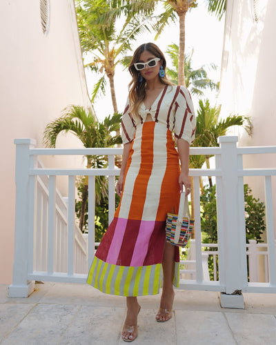 Gaby - Robe longue colorée à manches bouffantes