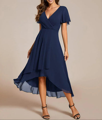 Elva - V-Ausschnitt A-Linien Midi-Kleid