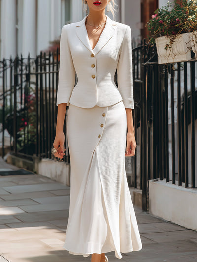VINAYA - Elegantes Set aus Blazer mit Knopfleiste und Midirock
