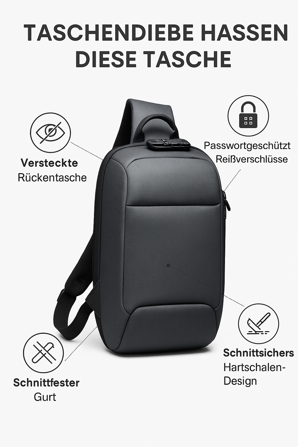 Anti-Diebstahl Crossbody Bag mit Ladefunktion