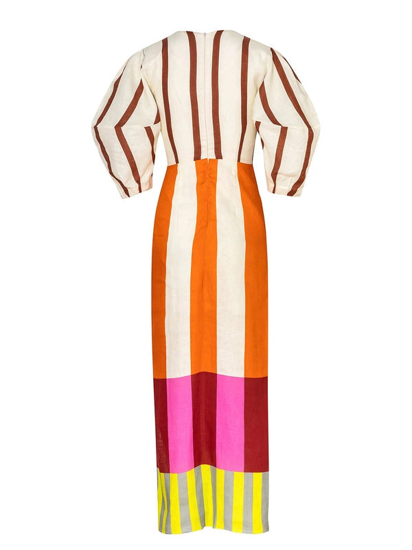 Gaby - Robe longue colorée à manches bouffantes
