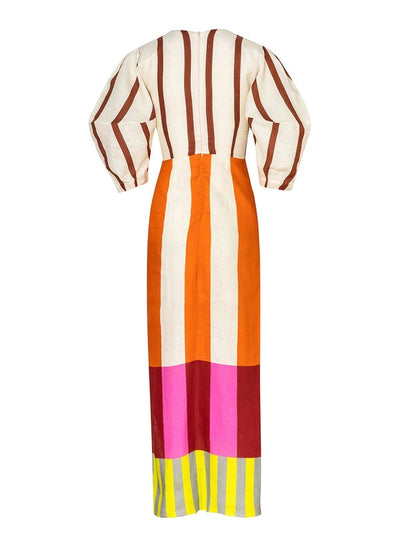 Gaby - Robe longue colorée à manches bouffantes