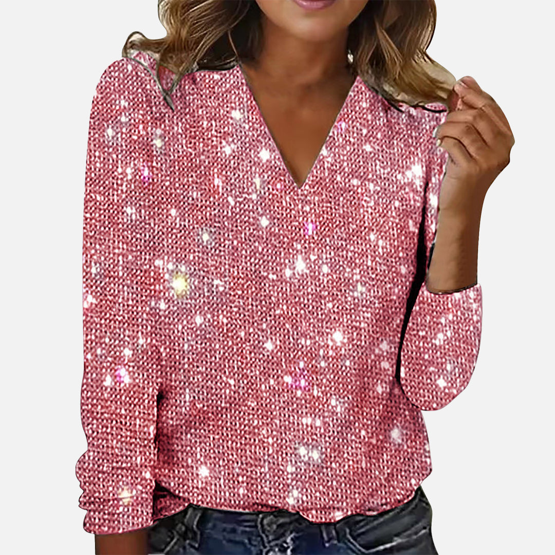 Rubia Chemisier élégant avec col en V et détails en strass