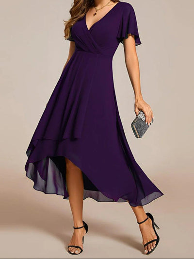 Elva - V-Ausschnitt A-Linien Midi-Kleid
