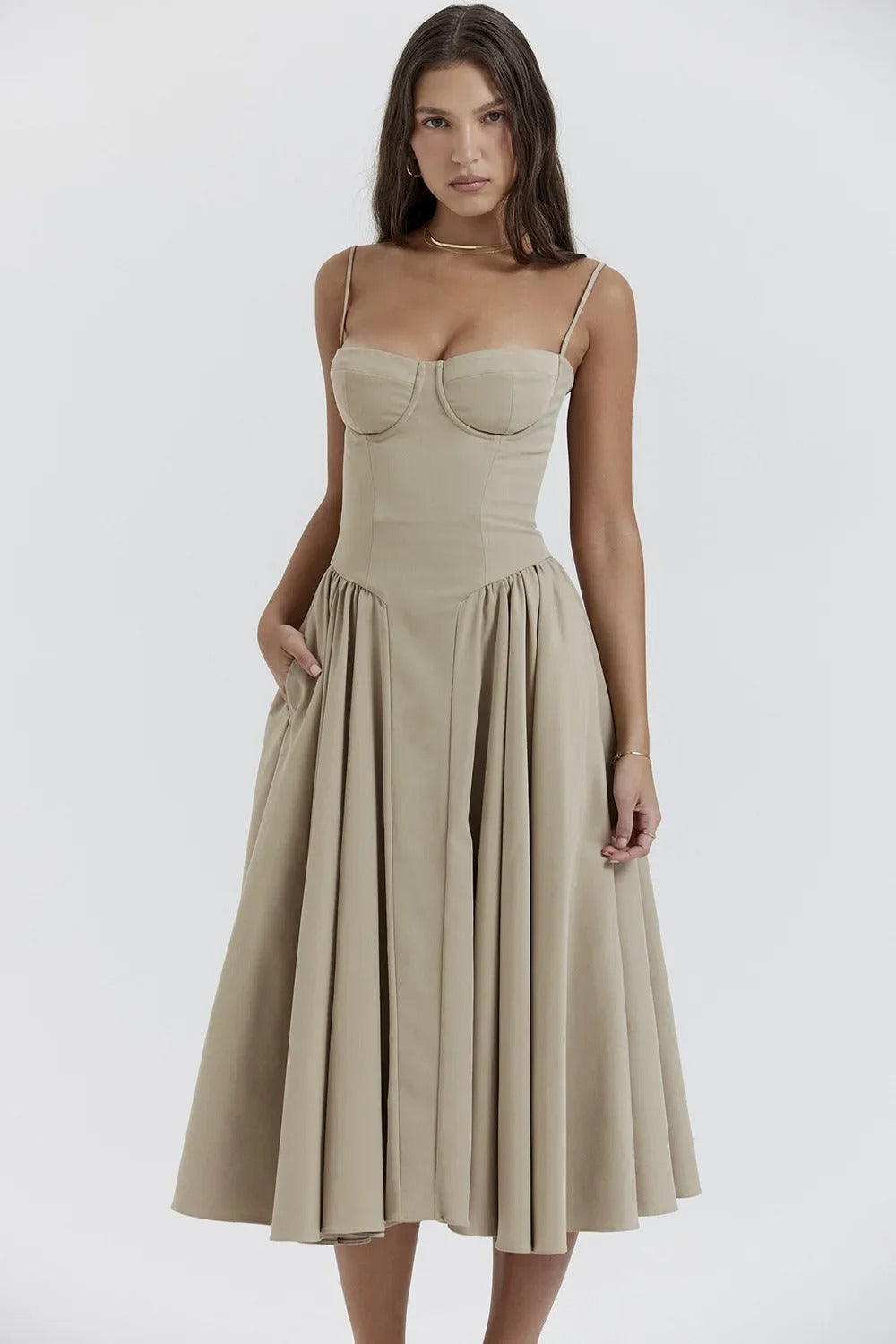Ellie | Ärmelloses Korsett-Midikleid