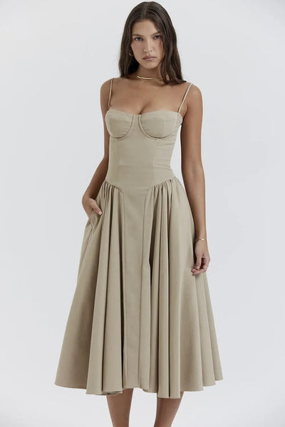 Ellie | Ärmelloses Korsett-Midikleid