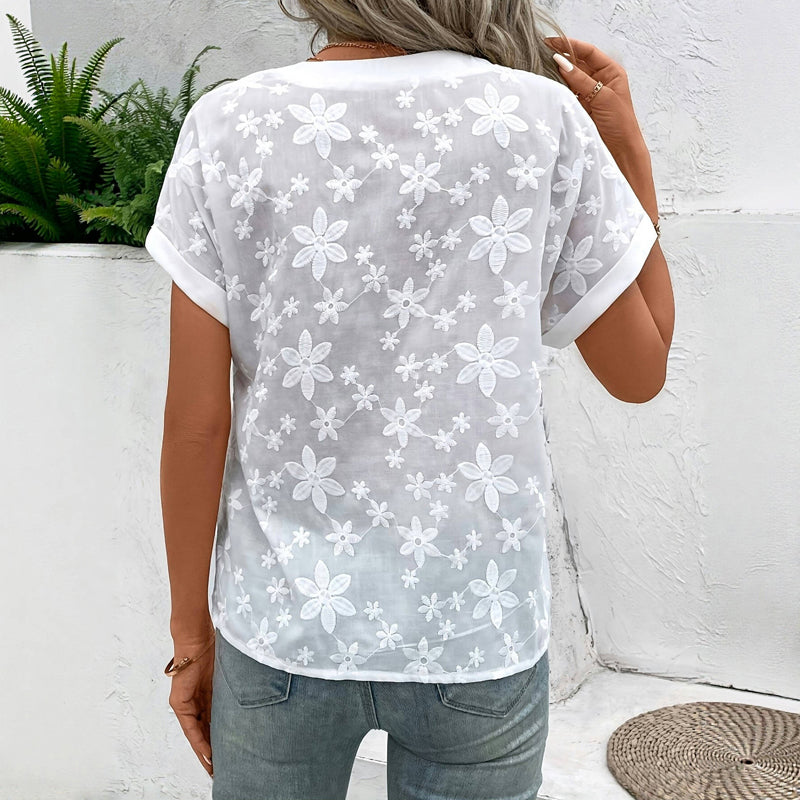 Casual Bluse mit Blumenstickerei
