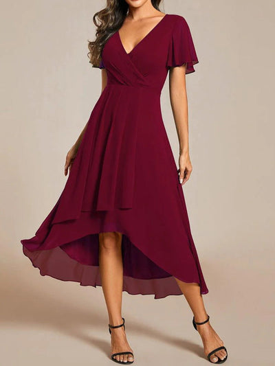 Elva - V-Ausschnitt A-Linien Midi-Kleid