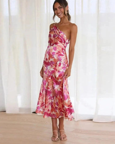 Emmy | Robe longue asymétrique à motif floral 