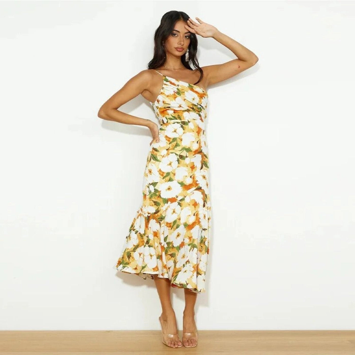 Emmy | Robe longue asymétrique à motif floral 