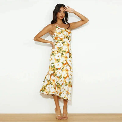 Emmy | Robe longue asymétrique à motif floral 