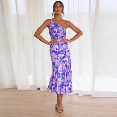 Emmy | Robe longue asymétrique à motif floral 