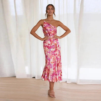 Emmy | Robe longue asymétrique à motif floral 
