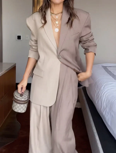 Marlena - Set bestehend aus einem kontrastierenden Blazer mit Revers und einer weiten Hose