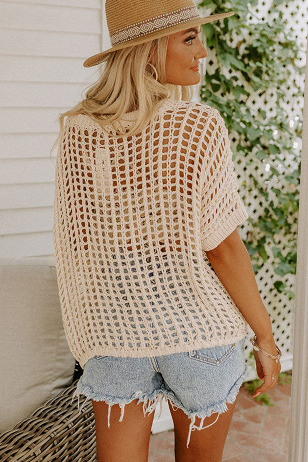 Ivana - Rundhalsausschnitt, lässiger Häkelpullover mit Hohlsaum