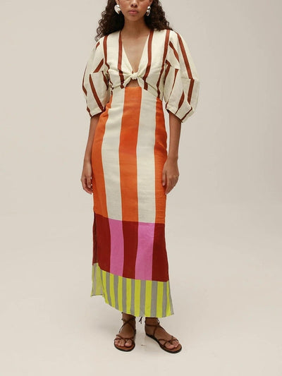 Gaby - Robe longue colorée à manches bouffantes