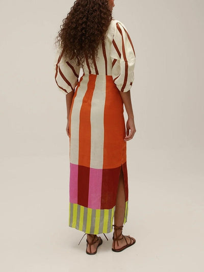 Gaby - Robe longue colorée à manches bouffantes