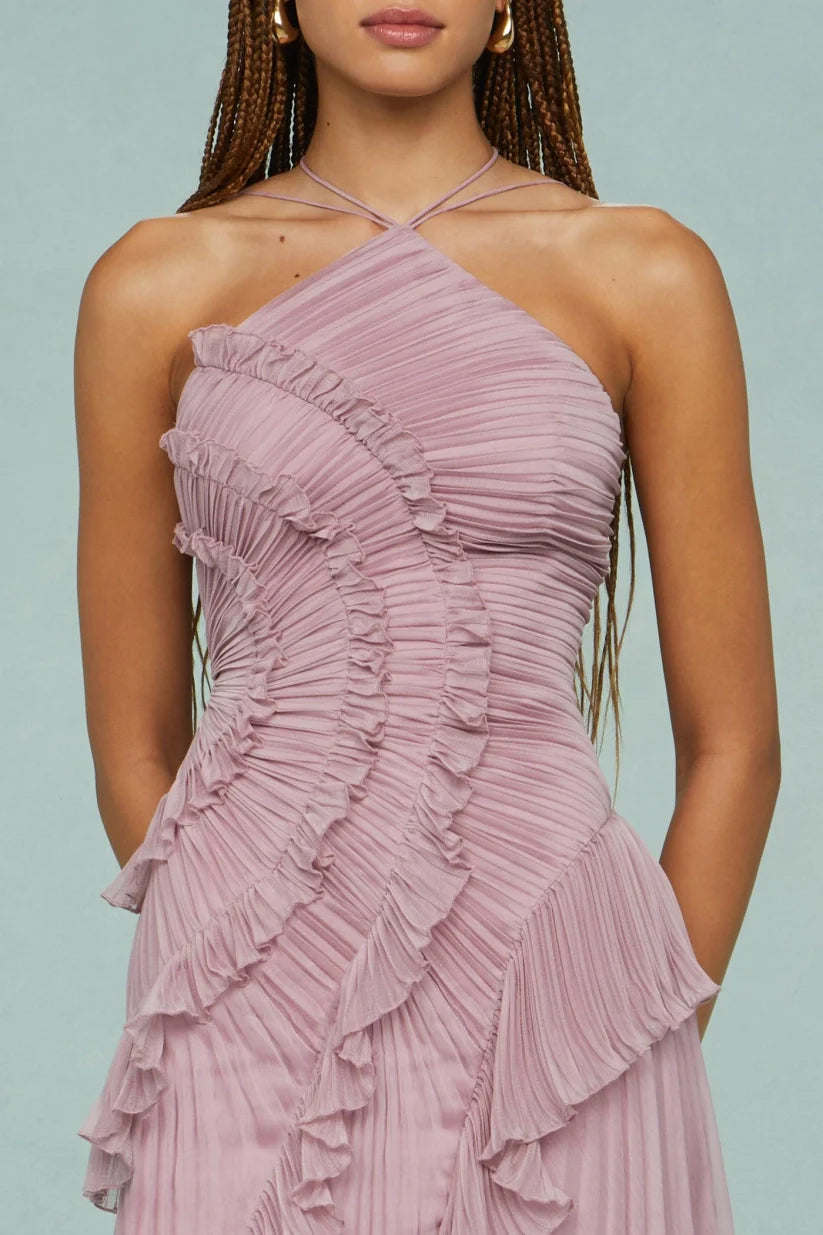 BELLA | Maxikleid mit plissierten Rüschen