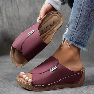 Bequeme Slides mit Fußgewölbeunterstützung – Einfarbige Damensandalen