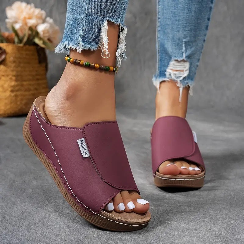 Bequeme Slides mit Fußgewölbeunterstützung – Einfarbige Damensandalen