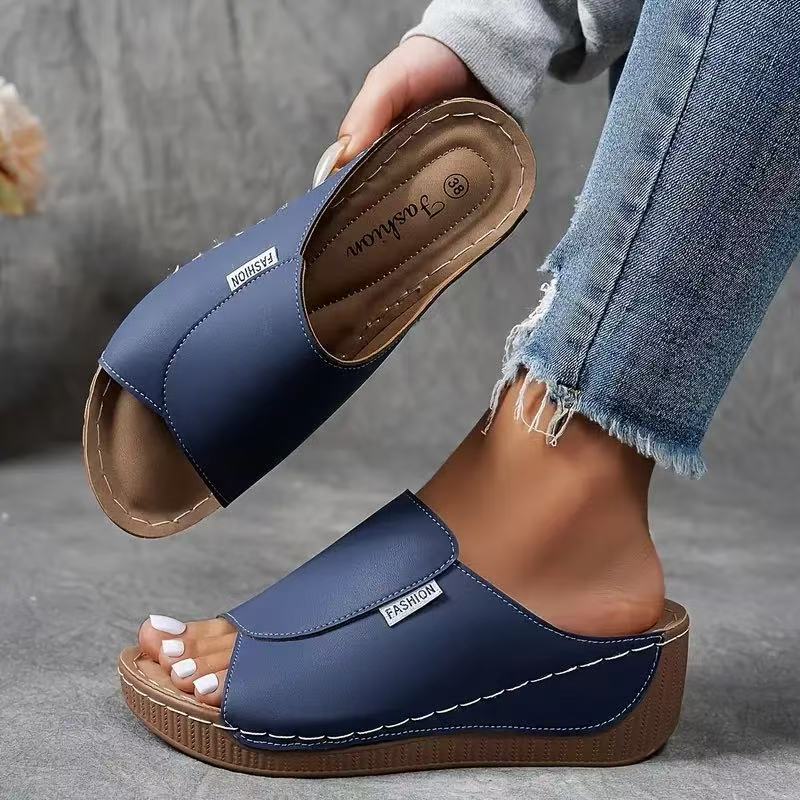 Bequeme Slides mit Fußgewölbeunterstützung – Einfarbige Damensandalen