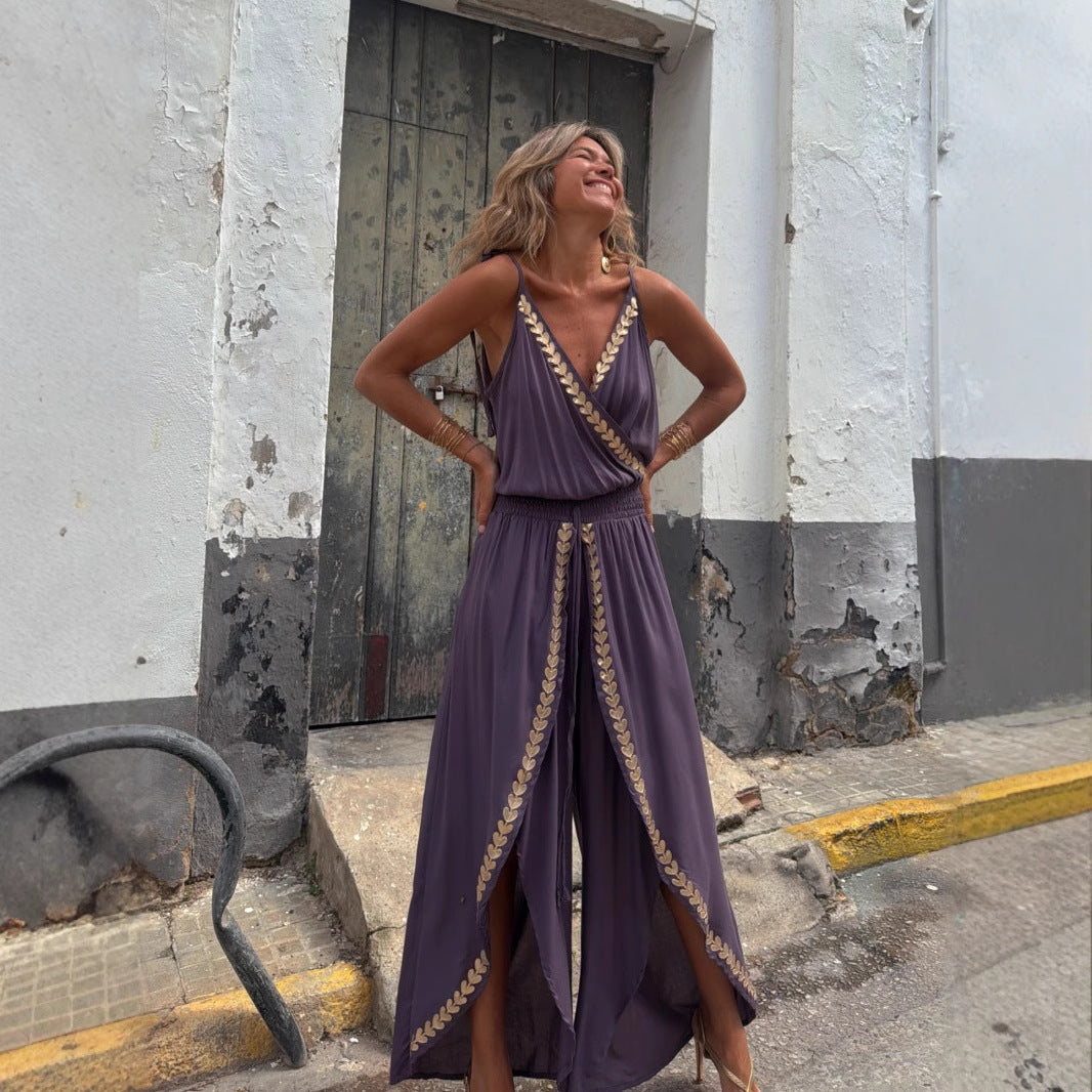 ZARAH | Jumpsuit mit goldbestickten Details und Schlitz
