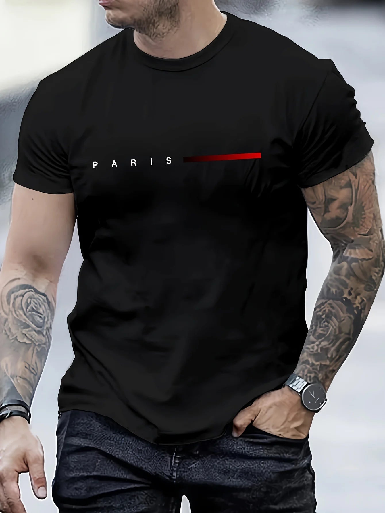 PARIS – Slim Fit Rundhalsausschnitt Baumwoll-T-Shirt