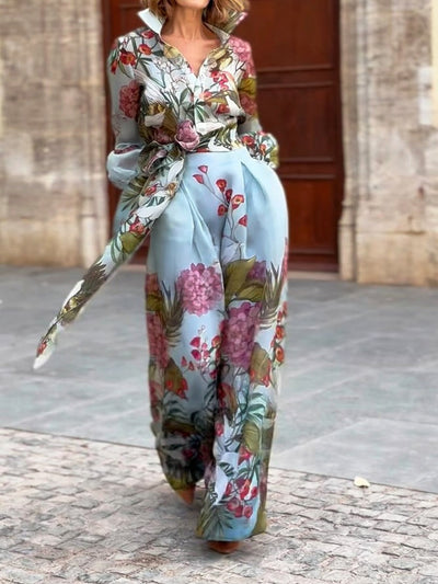 FLORA - Ensemble élégant deux pièces avec chemisier et jupe à motif floral
