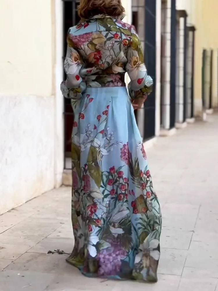 FLORA - Ensemble élégant deux pièces avec chemisier et jupe à motif floral