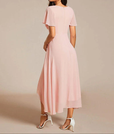 Elva - V-Ausschnitt A-Linien Midi-Kleid
